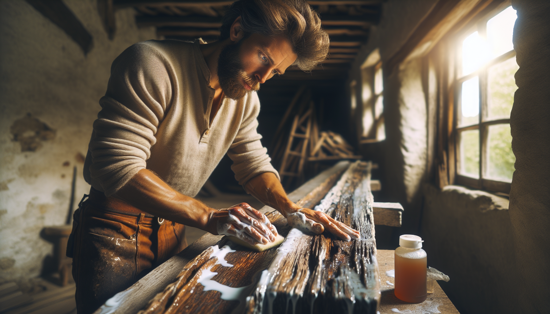 découvrez une méthode douce et efficace pour nettoyer une poutre en bois encrassée tout en préservant sa patine naturelle et son charme authentique.